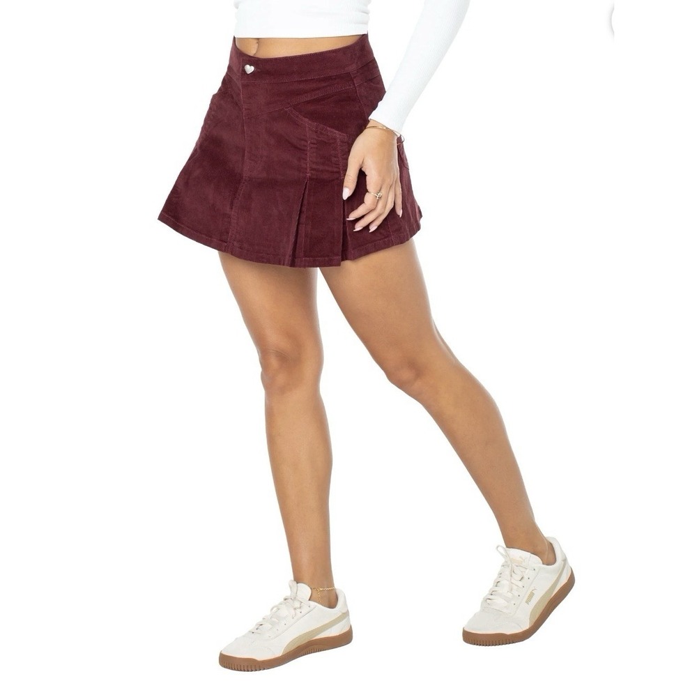 Celebrity Pink Womens 2XL Western Pleated Corduroy Mini Skirt Burgundy Burgundy
